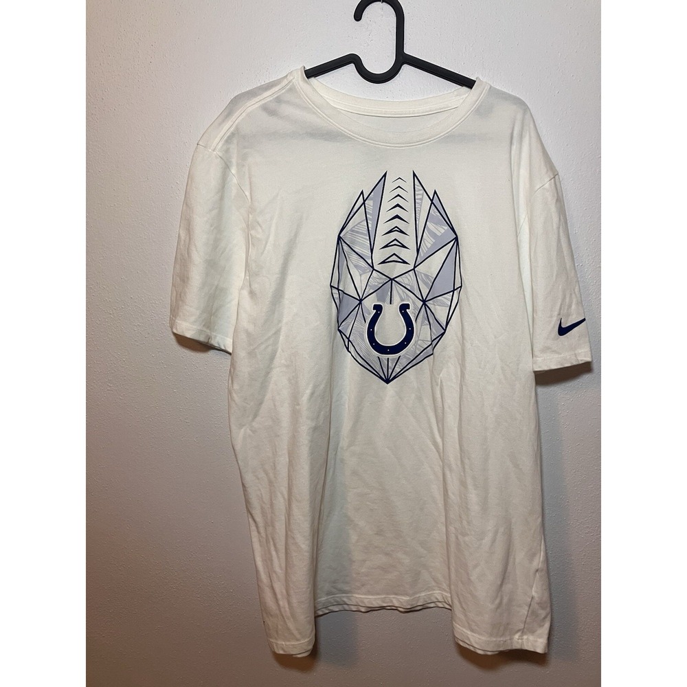 NFL Colts Nike Tee Shirt Mens XL Football White Crew Neck Geometric Logo Swoosh